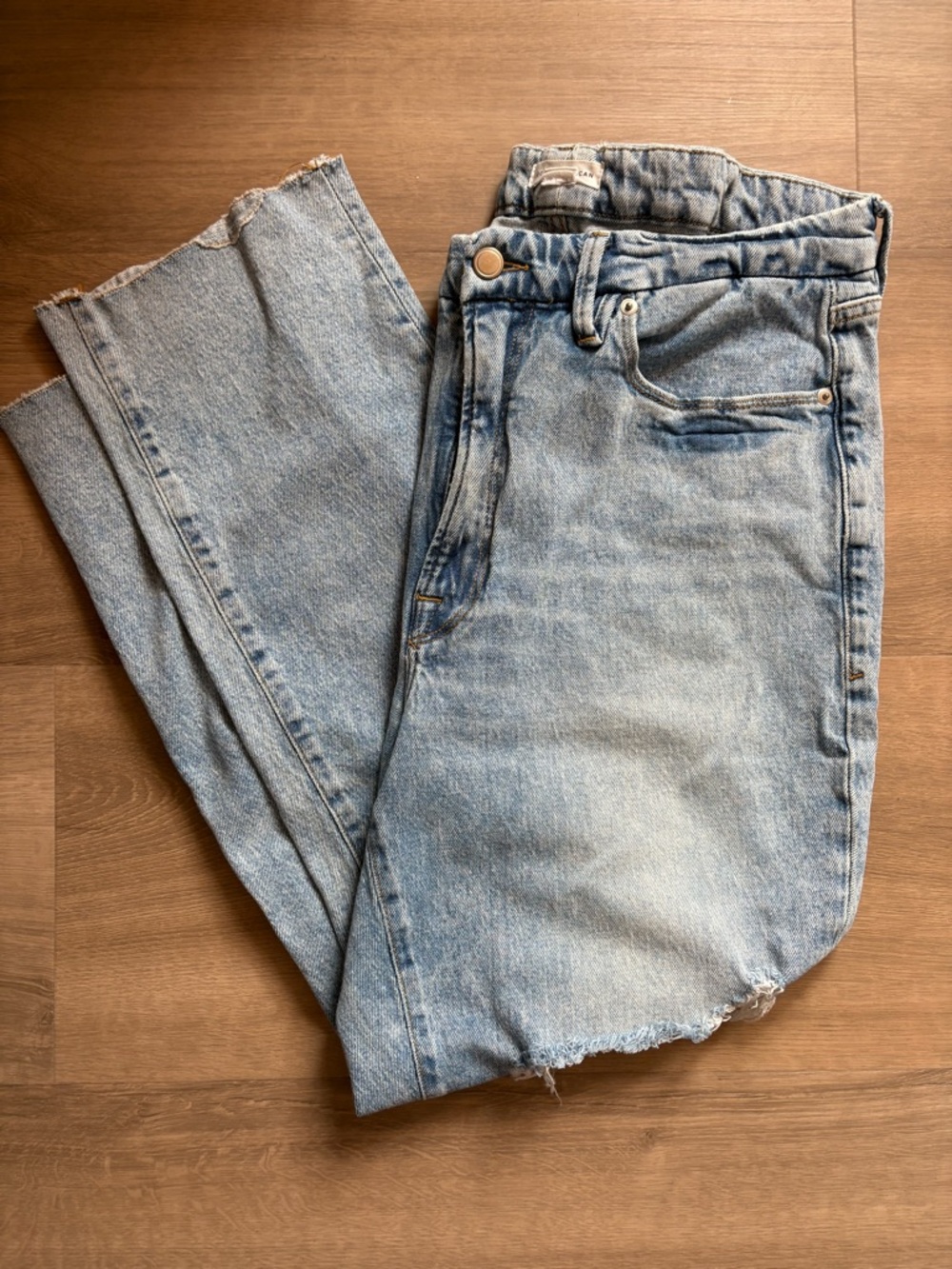 Good American Distressed Wide Leg Jeans